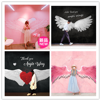 粉色墙布翅膀少女壁纸直播间服装拍摄背景墙网红奶茶店拍照墙纸