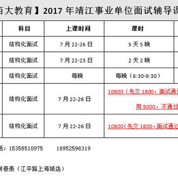 2017靖江事业单位面试培训：全天、周末、晚班均开课