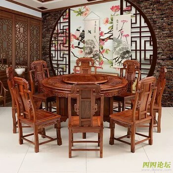 中式明清仿古实木古典家具大圆桌1.61.82米酒店餐桌定制
