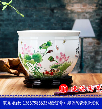景德鎮(zhèn)陶瓷大缸報價、粉彩荷花陶瓷水缸、手繪大缸
