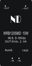 广州能达WRB1205MD-10W电源模块，宽电压电源输入9-18V、输出5V、功率6W，特殊参数可定制