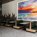 金沙縣甜品店家具訂做木紋色卡座沙發與人造石桌子組合
