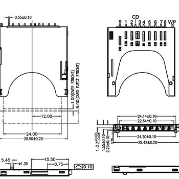 自弹式SD卡座SD-006外形尺寸：29.2mm28.5mm2.8mm