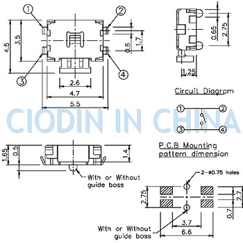 SOFNGGR轻触开关TS-1114U外形尺寸：3.5mm4.7mm1.7mm