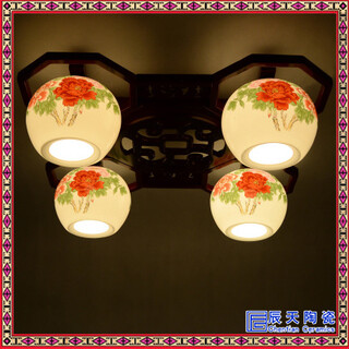 陶瓷灯具复古实木雕花陶瓷灯具现代中式茶餐厅卧室灯具图片2