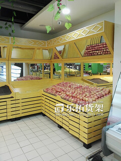 百果园双层果蔬架/木质果蔬架/烤漆木质钢木结合水果架/生鲜水果货架图片1