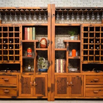 老船木家具实木红酒柜葡萄酒展示柜古船木复古多层酒窖地窖酒架