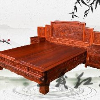 大红酸枝大床手工雕刻架子床里外满雕大红酸枝大床家具雕工精美