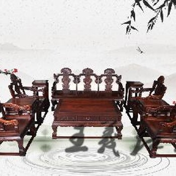 薛城区现代居室中大红酸枝沙发传统设计大红酸枝如意沙发六件套