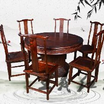 红木圆桌家具雕花工艺品质好红木圆桌家具浓厚古典艺术