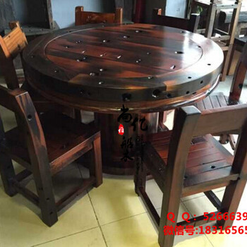 天津河东老船木茶桌椅组合批发客厅阳台小户型茶艺桌餐桌