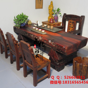 天津滨海老船木茶桌椅组合批发仿古茶台茶几实木家具茶艺桌