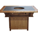 黑色石英石火锅桌，实木框大理石火锅台定做，商用电磁炉火锅桌