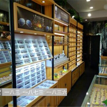 茂名中岛眼镜陈列柜木质烤漆眼镜店柜台展示柜货架高柜多功能眼镜展示柜