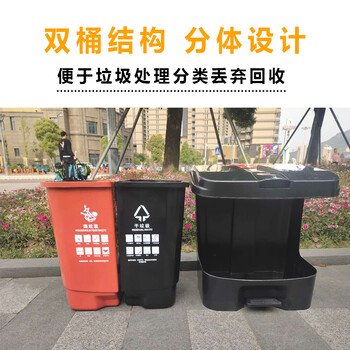 久宸干湿分类垃圾桶双桶脚踏式无轮子20L40L60L家用户外塑料环卫