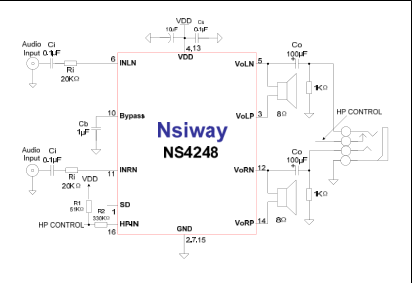 ns4248--无需滤波器,3w双声道d类音频功放-立体声耳机