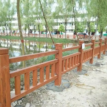 河道仿木护栏图片大全_池塘水泥仿木栏杆厂家安装施工成功案例