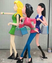 步行街不锈钢购物人物雕塑铁板2D双面剪影逛街女人镀锌钢板摆件现货商业美陈