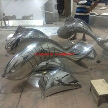不锈钢镜面鲤鱼跃龙门造型金属铁艺热带鱼雕塑玻璃钢拉丝抽象海豚模型树脂仿真鱼儿鱼群