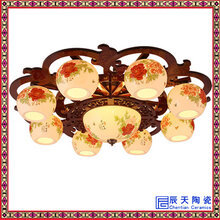 实木吸顶灯复古实木雕花陶瓷灯具现代中式茶餐厅卧室灯具图片