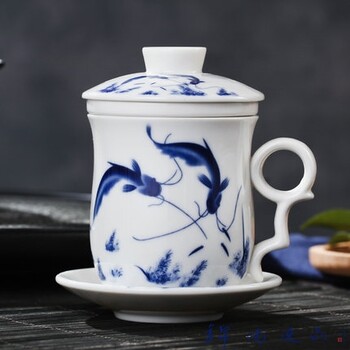 创意带盖茶水过滤泡茶杯定制大容量怀旧为人民服务陶瓷喝茶杯子
