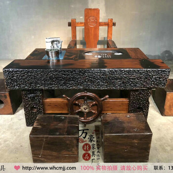 工廠老船木茶桌流水茶臺養(yǎng)魚流水形象茶臺功夫泡茶桌茶臺