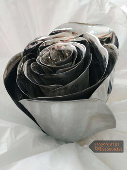 玫瑰花不锈钢雕塑摆件，成品镜面玫瑰花雕塑摆件定做