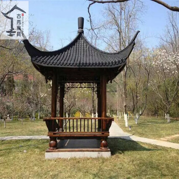 中式古建实木四角凉亭，寺庙景观飞檐翘脚四角亭