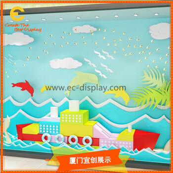 商场海洋元素橱窗制作仿真海豚道具