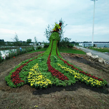 五色草造型凤凰立体花坛绿雕水泥雕塑