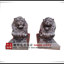 动物铜雕塑厂家，定做铜狮子，铜宫门狮子价格