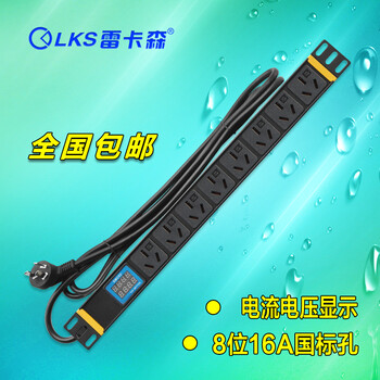 浙江杭州雷卡森SP5088机柜电源插座8位16A国标孔PDU开关+过载保护插座机柜插排包邮