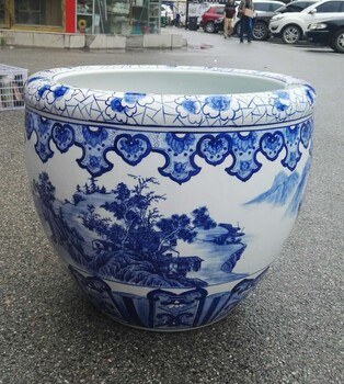 景德镇青花瓷手绘陶瓷大缸宽50CM青花陶瓷大缸