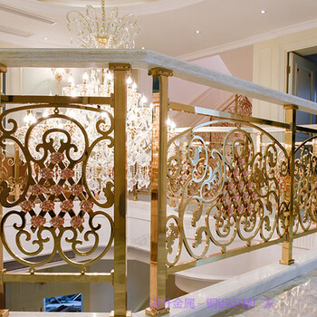 广东九江订做酒店旋转雕花铜楼梯护栏不锈钢沙金楼梯扶手