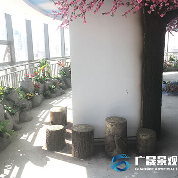 东莞市广晟景观工艺贵州省贵阳市观山湖室内仿真桃花树假桃花树半边靠墙桃花树造景