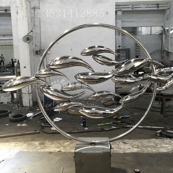 售樓處不銹鋼背景魚群雕塑安裝案例效果廠家