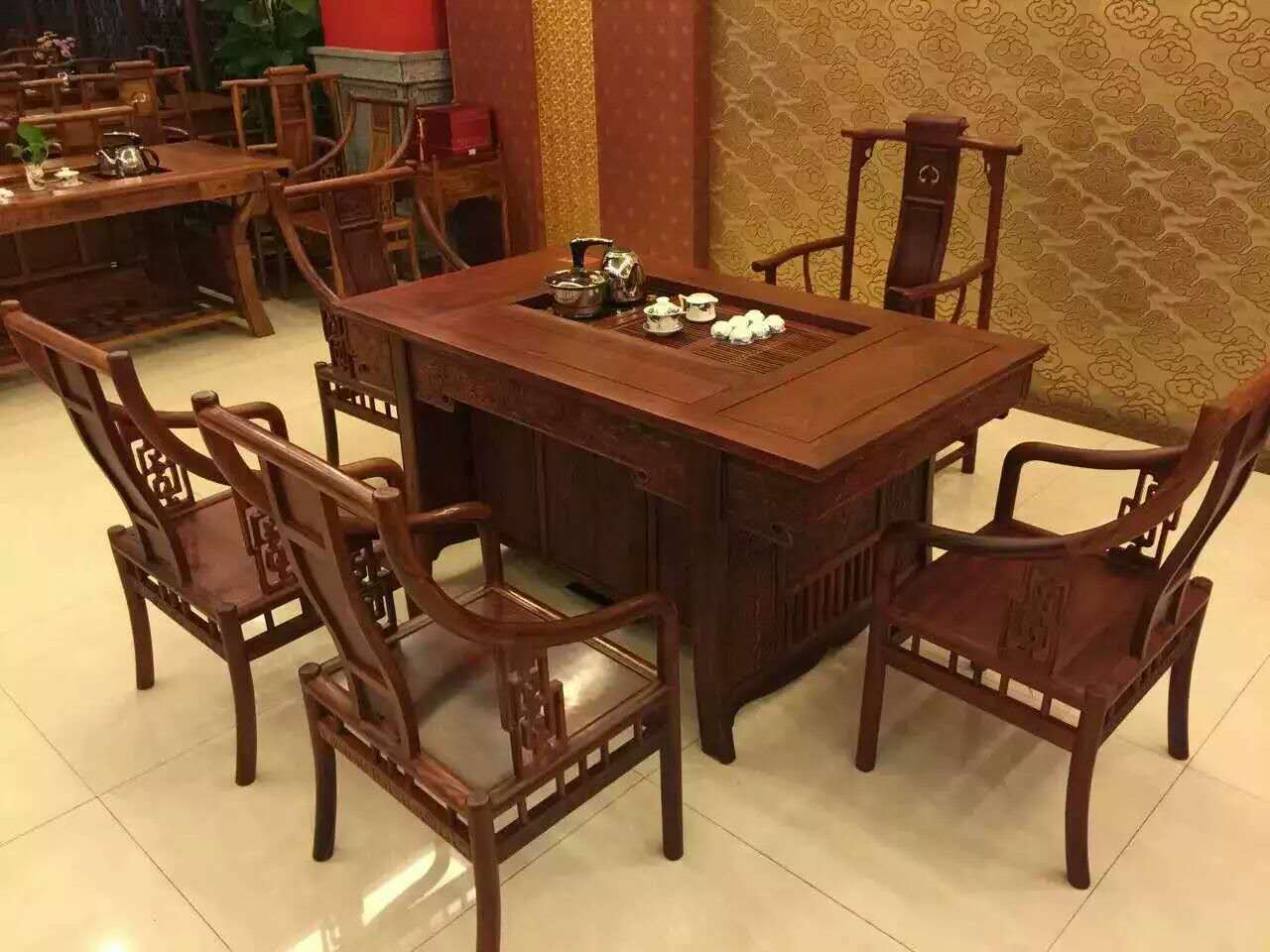 西安红木茶桌,榆木茶桌,仿古茶桌,实木茶桌