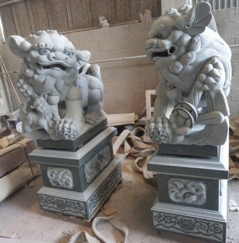明石狮子雕塑,新余芝麻灰石头狮子-明石石狮子雕刻厂