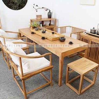 老榆木茶桌新中式实木官帽椅茶台组合原木免漆餐桌写字桌家具定制