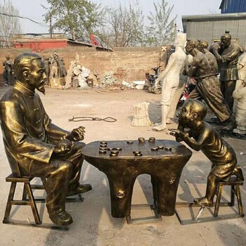 玻璃钢仿铜老人小孩下象棋摆件人物雕塑城市公园广场景观小品雕塑