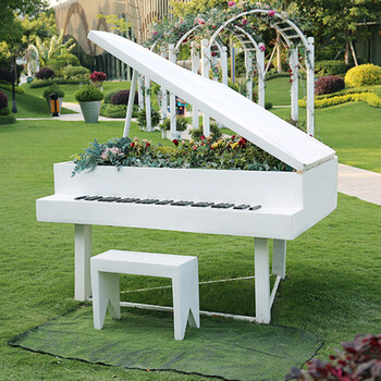 大型创意异形花盆雕塑玻璃钢钢琴花盆广场婚礼美陈道具雕塑