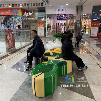 深圳玻璃钢厂家定制玻璃钢家具商场休息坐凳花盆座椅厂
