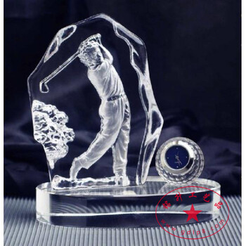 深圳高尔夫俱乐部奖杯，高尔夫水晶礼品，水晶深雕，水晶摆件