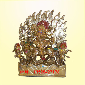 尼泊尔手工铜佛像吉祥天母彩绘鎏金铜佛像密宗佛教护法神