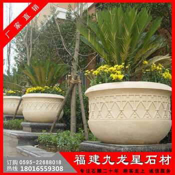 批發(fā)石雕花缽園林雕塑大理石花盆