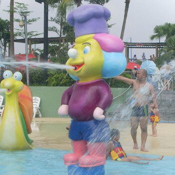 儿童玻璃钢戏水小品大型水上乐园设备儿童戏水玩具小丑厨师喷水