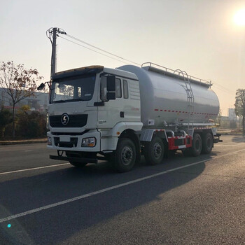 陕汽散装水泥车,牢固德龙后八粉粒物料罐车国六品质优良