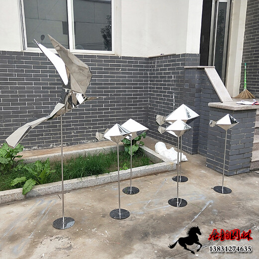 不銹鋼抽象魚雕塑魚群不銹鋼雕塑制作廠家