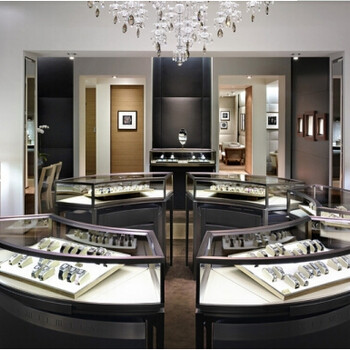 厂家融润家具制作不锈钢玻璃中岛弧形珠宝柜台展示柜