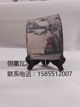 手绘工艺品瓦片画批发